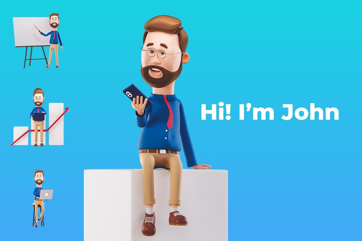 3D Business Characters Set — Teletype