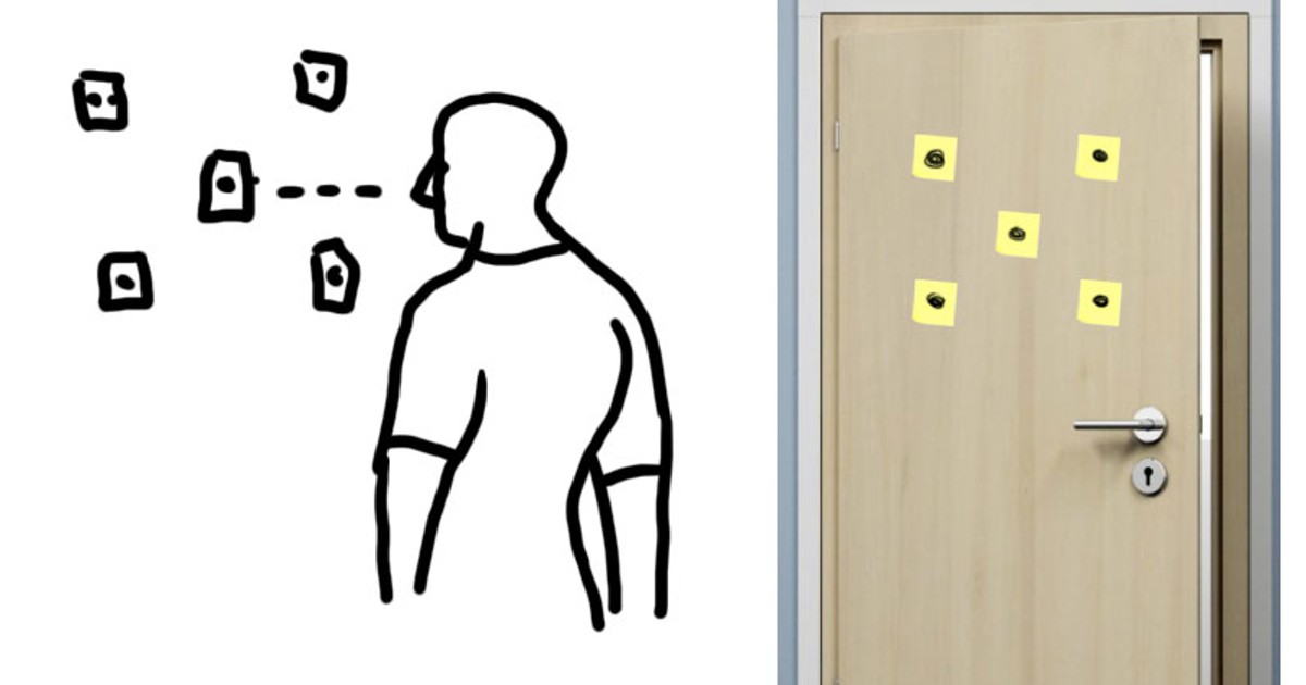 На против двери висел пестрый плакат. Мужчина перед дверью рисунок. Человек напротив двери. Магия рисунки напротив двери. ПК перед дверью.