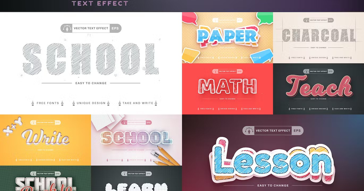 Set 10 School Editable Text Effects, Font Styles — Teletype