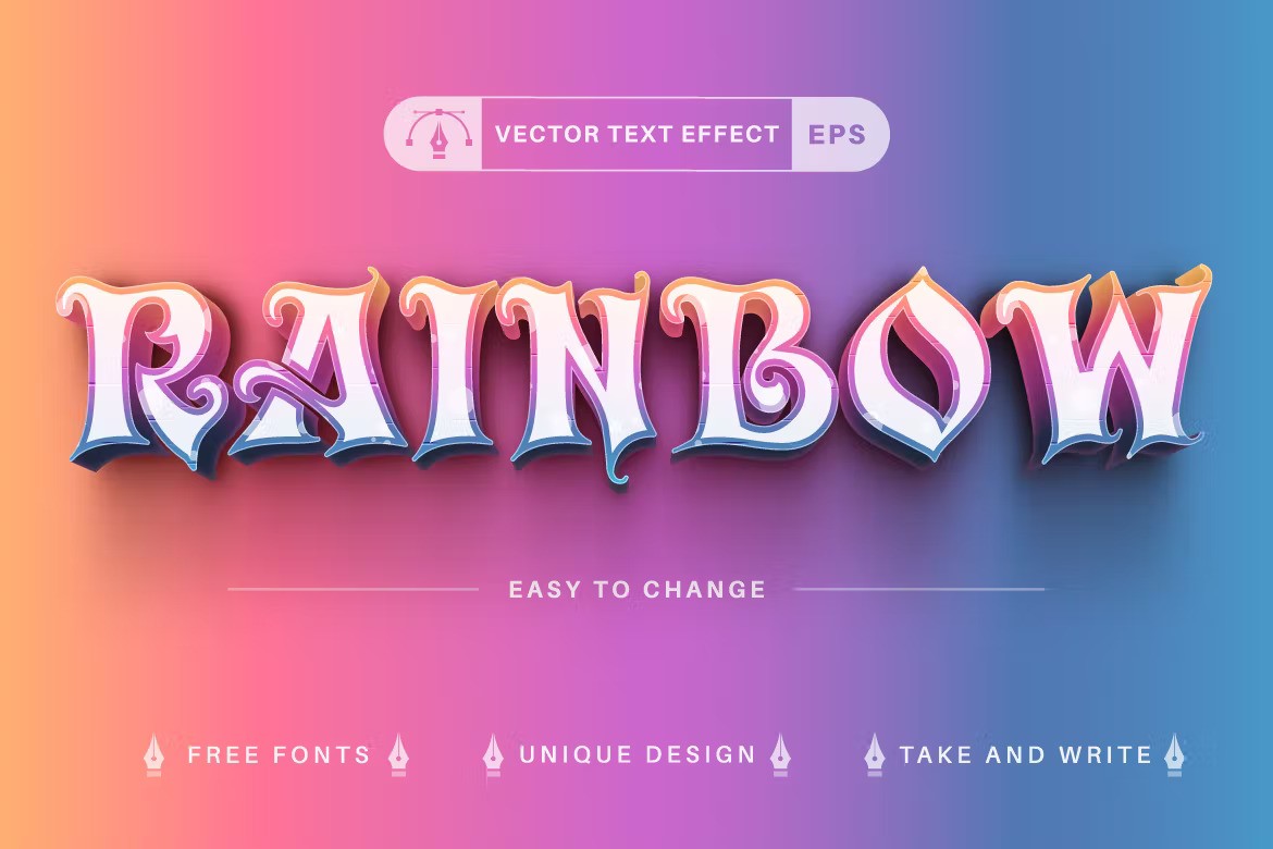 Set 10 Rainbow Editable Text Effects, Font Styles — Teletype
