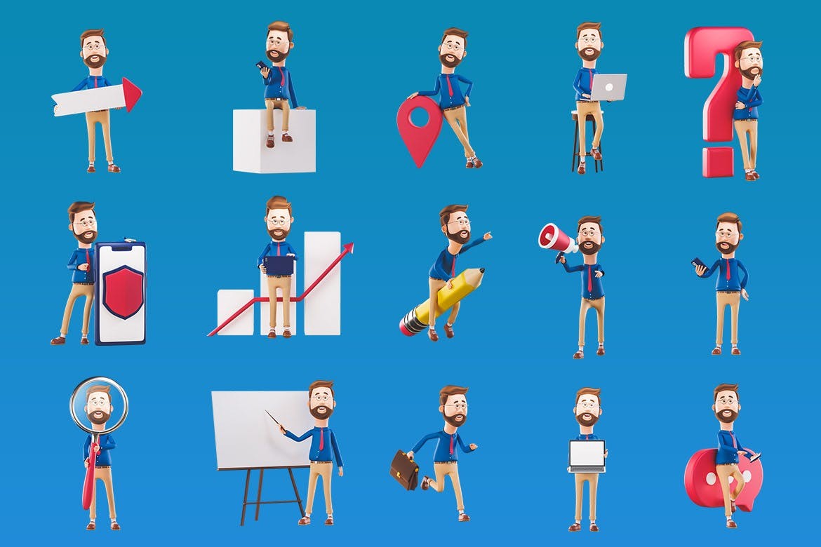 3D Business Characters Set — Teletype